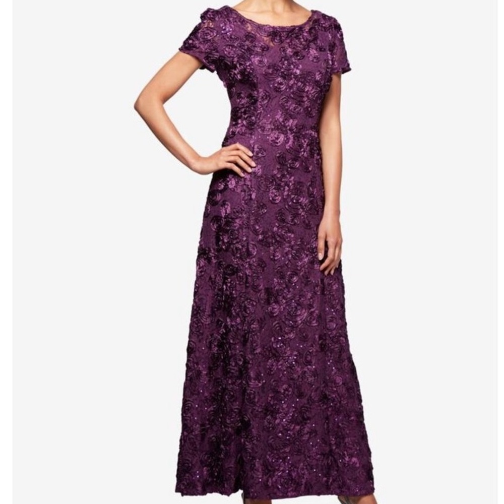 Alex Evenings Purple Lace Dress, Embellished Floral, Size 10